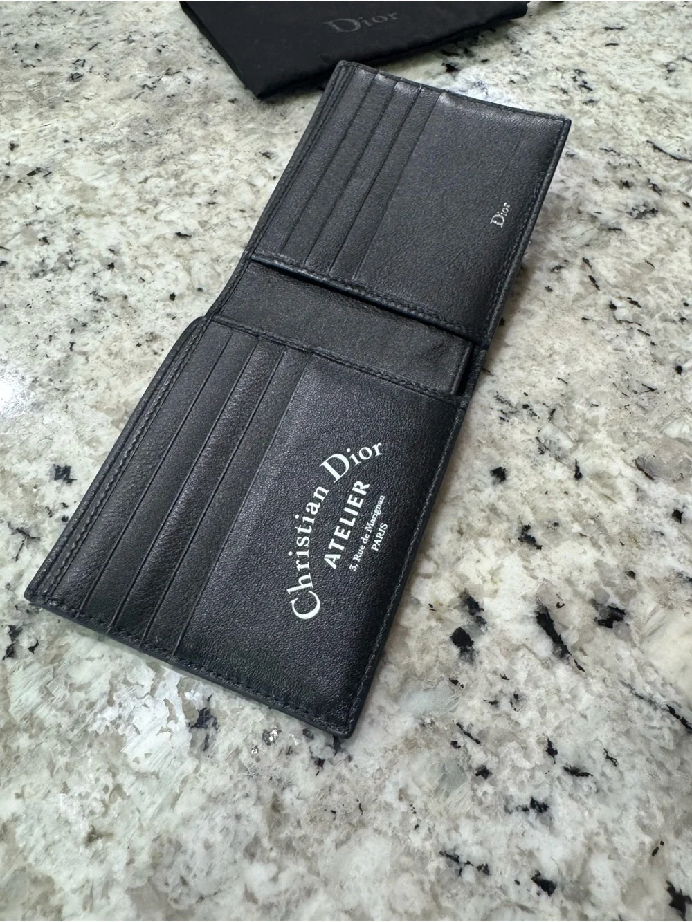 Rare Christian Dior Atelier Black Pebbled Leather Bi-Fold Wallet